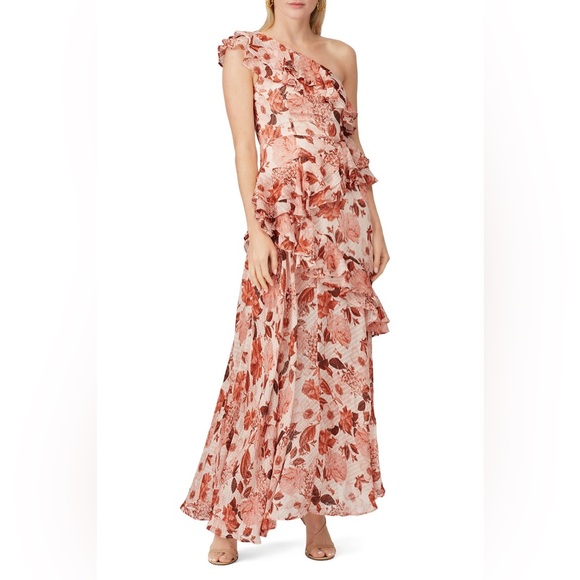 Thurley Floral One-Shoulder Maxi Dress - Pink and White - Picture 1 of 6